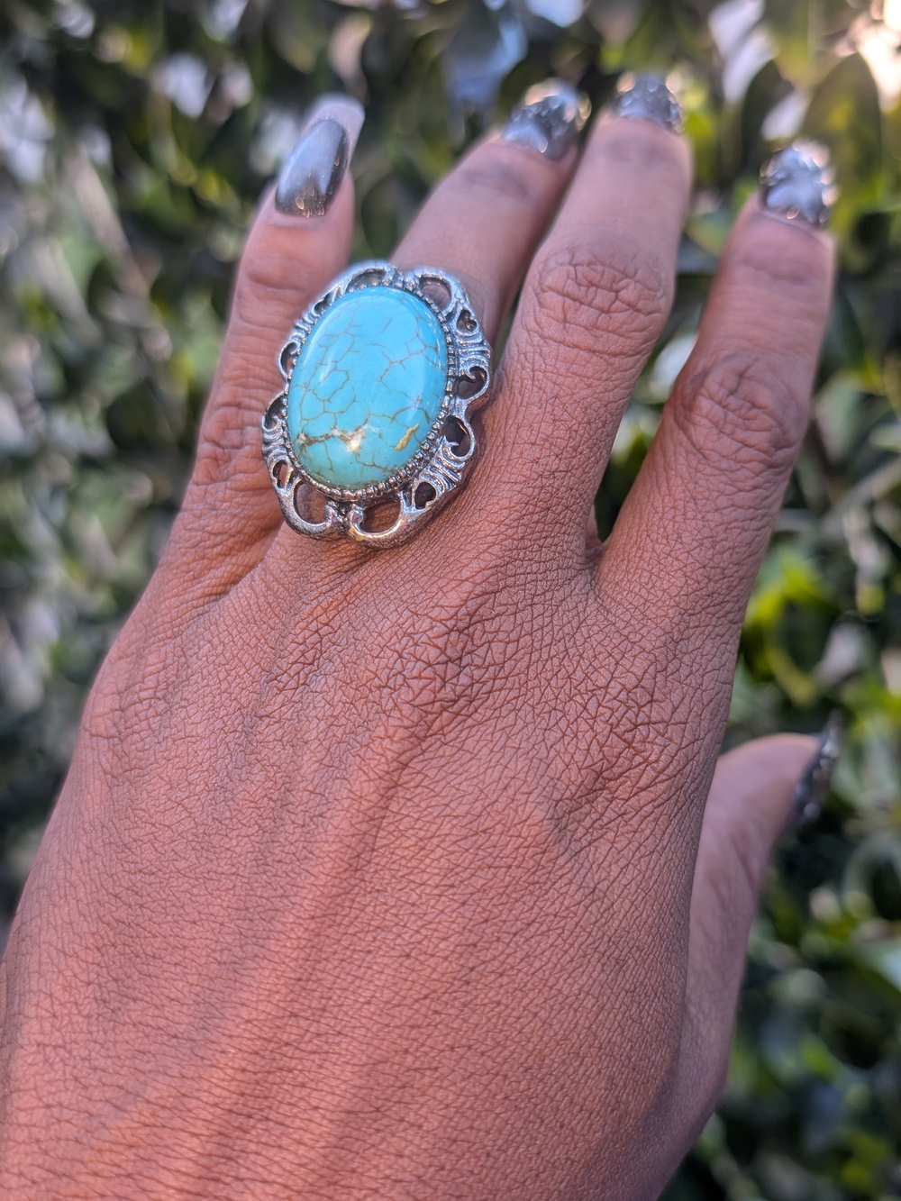 Turquoise Oval Statement Ring - Blue Gemstone Fashion Ring